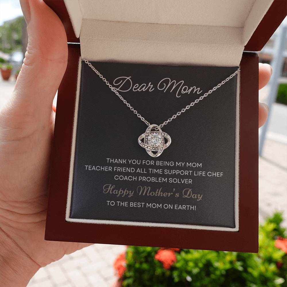 Dear Mom Thank You For Being My Mom | Love Knot Necklace From Daughter With Message Card Mother's Day Necklace Gift for Mom, Mother Necklace, Mom Birthday Present From Daughter