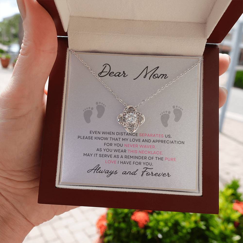 Dear Mom Pure Love You Card Gift Love Knot Necklace From Daughter With Message Card Mother's Day Necklace Gift for Mom, Mother Necklace, Mom Birthday Present From Daughter