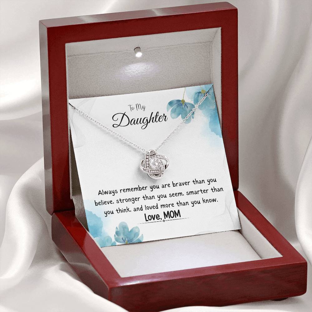 To My Daughter Love Knot Necklace Gift From Mom, With Message Card - B