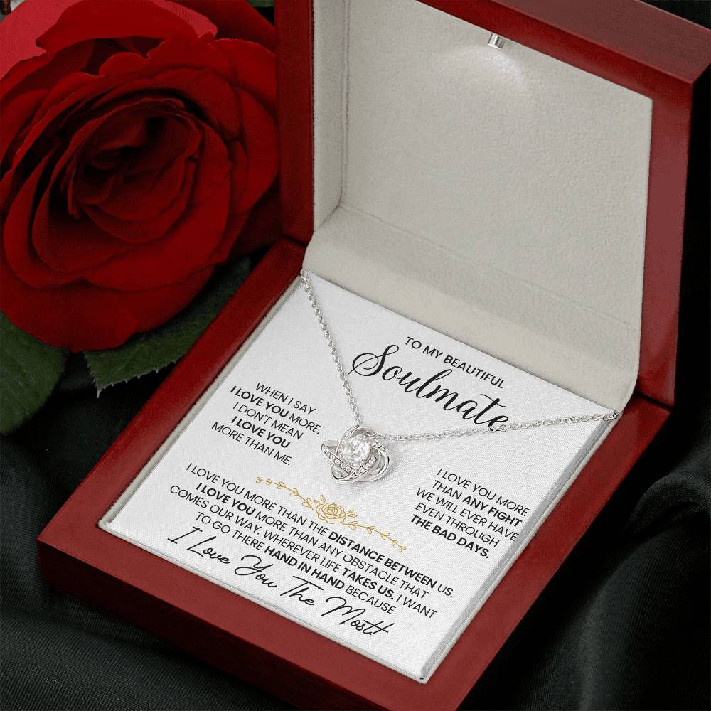 To My Beautiful Soulmate Necklace for Women, Girlfriend- My Soulmate Love Knot Necklace Gifts for Her Anniversary Future Wife Distance Between Us Girl Friend Necklace with Card & Box