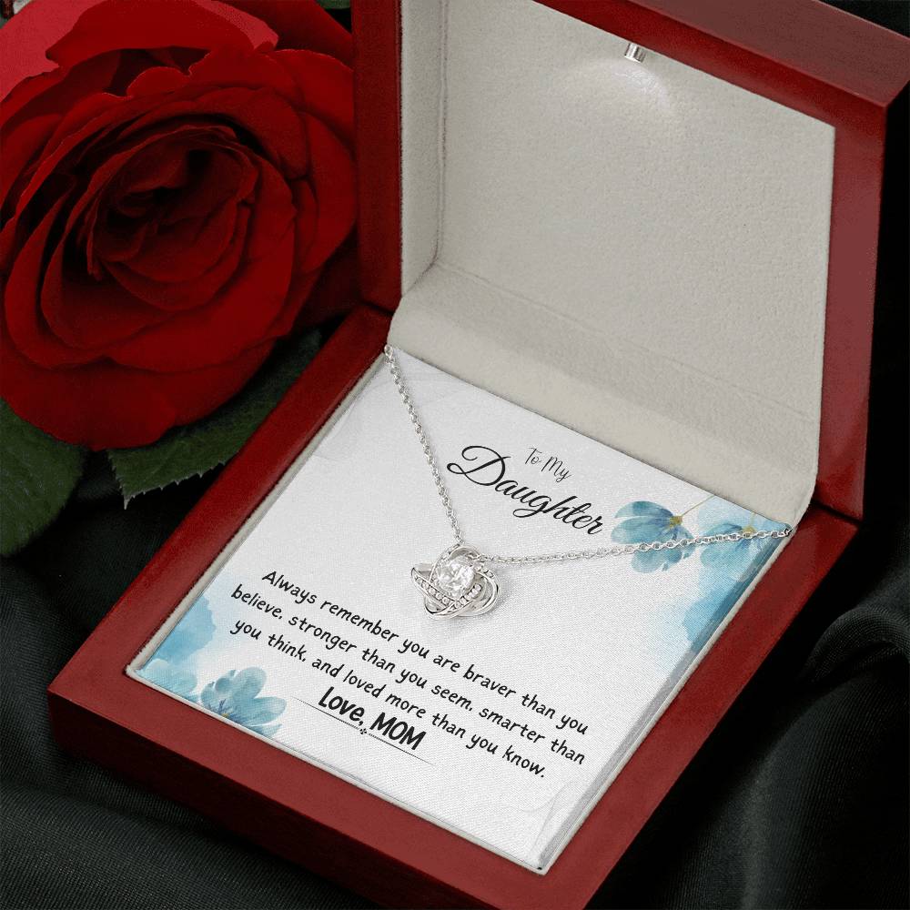 To My Daughter Love Knot Necklace Gift From Mom, With Message Card - B