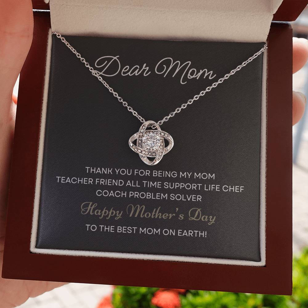 Dear Mom Thank You For Being My Mom | Love Knot Necklace From Daughter With Message Card Mother's Day Necklace Gift for Mom, Mother Necklace, Mom Birthday Present From Daughter