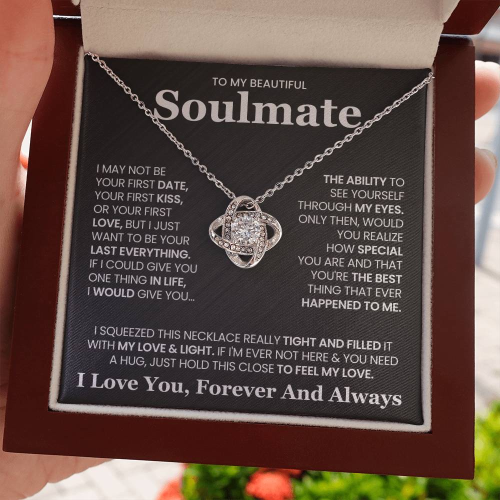 To My Beautiful Soulmate Necklace for Wife Women, Girlfriend Feel My Love - My Soulmate Love Knot Necklace Gifts for Her Anniversary Future Wife Girl Friend Necklace with Card & Box