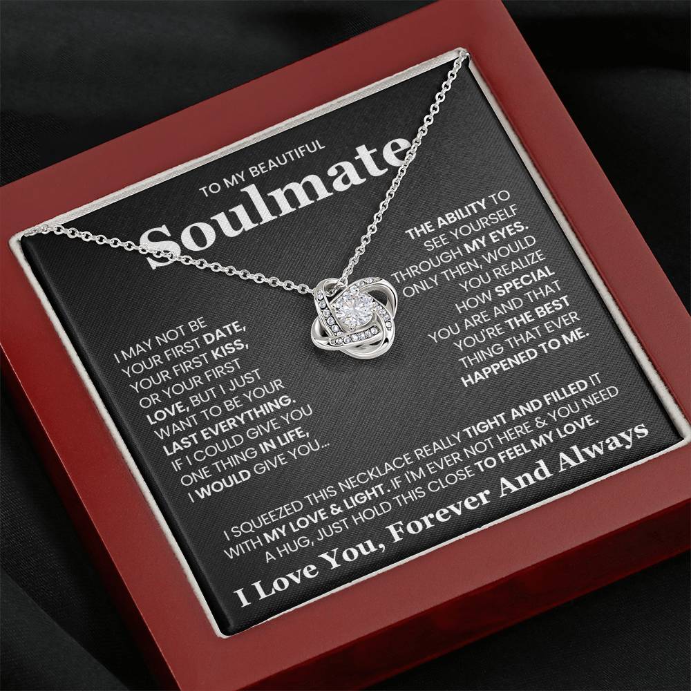 To My Beautiful Soulmate Necklace for Wife Women, Girlfriend Feel My Love - My Soulmate Love Knot Necklace Gifts for Her Anniversary Future Wife Girl Friend Necklace with Card & Box