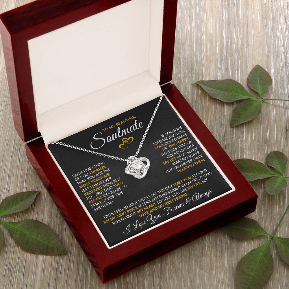 To My Beautiful Soulmate Necklace for Women, Girlfriend- My Soulmate Love Knot Necklace Gifts for Her Anniversary Future Wife Pefect for One Another Girl Friend Necklace with Card & Box