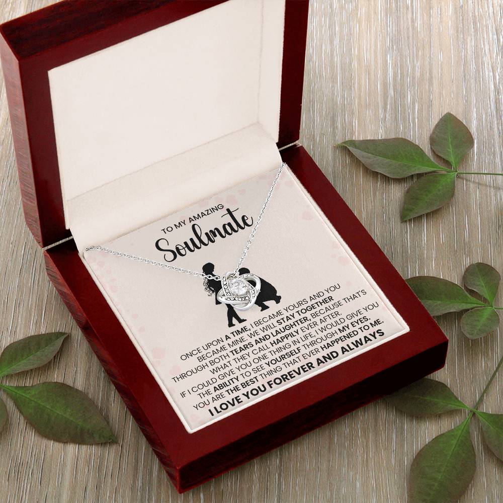 o My Beautiful Soulmate Necklace for Women, Girlfriend- My Soulmate Love Knot Necklace Gifts for Her Anniversary Future Wife You are The Best Happened to Me Girl Friend Necklace with Card & Box