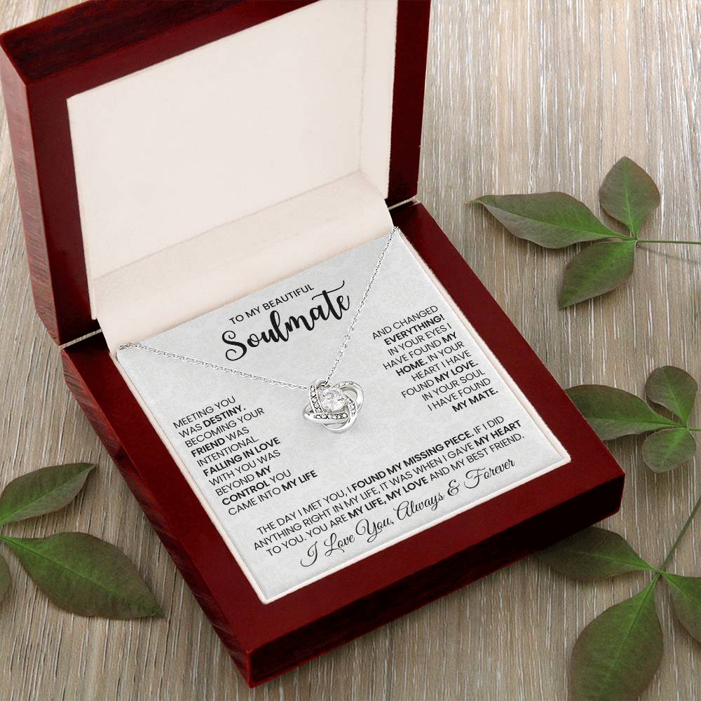 To My Beautiful Soulmate Necklace for Women, Girlfriend- My Soulmate Love Knot Necklace Gifts for Her Anniversary Future Wife Found My Love Girl Friend Necklace with Card & Box
