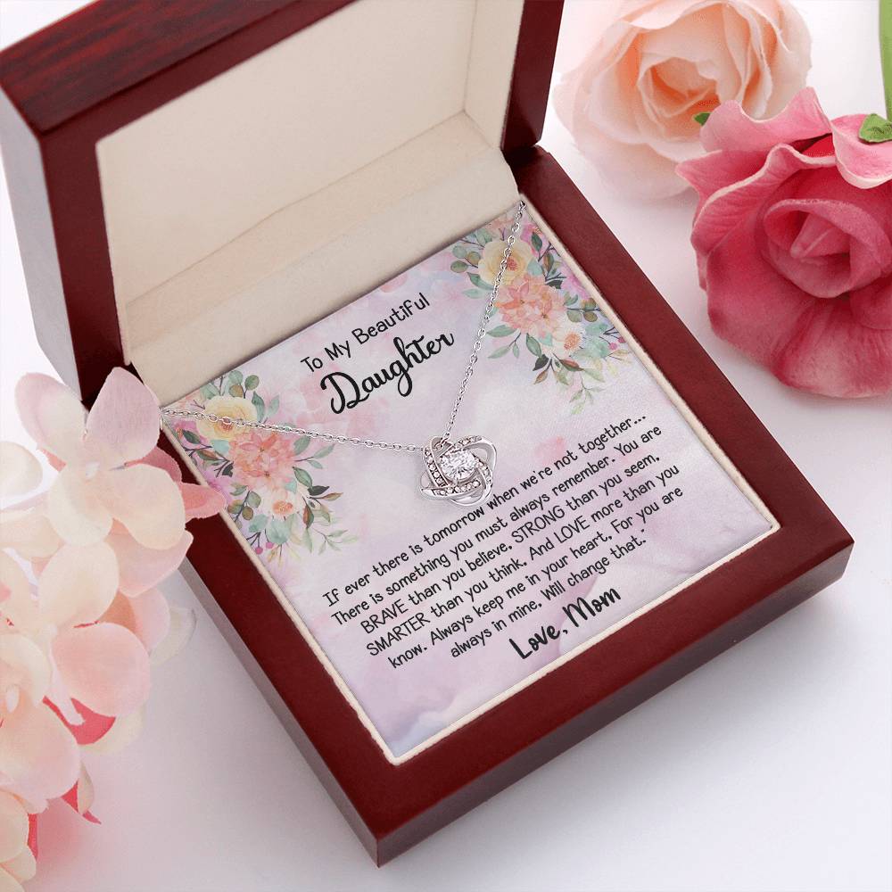 To My Daughter Love Knot Necklace Gift With Beautiful Message Card - B