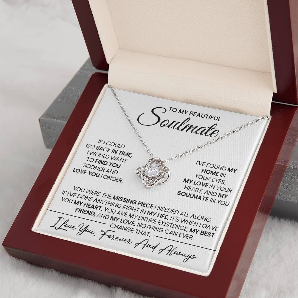 To My Beautiful Soulmate Necklace for Women, Girlfriend- My Soulmate Love Knot Necklace Gifts for Her Anniversary Future Wife Girl Friend My Love In Your Heart Necklace with Card & Box