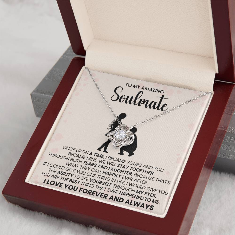 o My Beautiful Soulmate Necklace for Women, Girlfriend- My Soulmate Love Knot Necklace Gifts for Her Anniversary Future Wife You are The Best Happened to Me Girl Friend Necklace with Card & Box