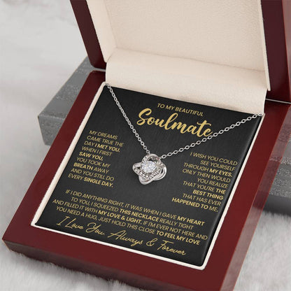 To My Beautiful Soulmate Necklace for Women, Girlfriend- My Soulmate Love Knot Necklace Gifts for Her Anniversary Future Wife I Met You Girl Friend Necklace with Card & Box