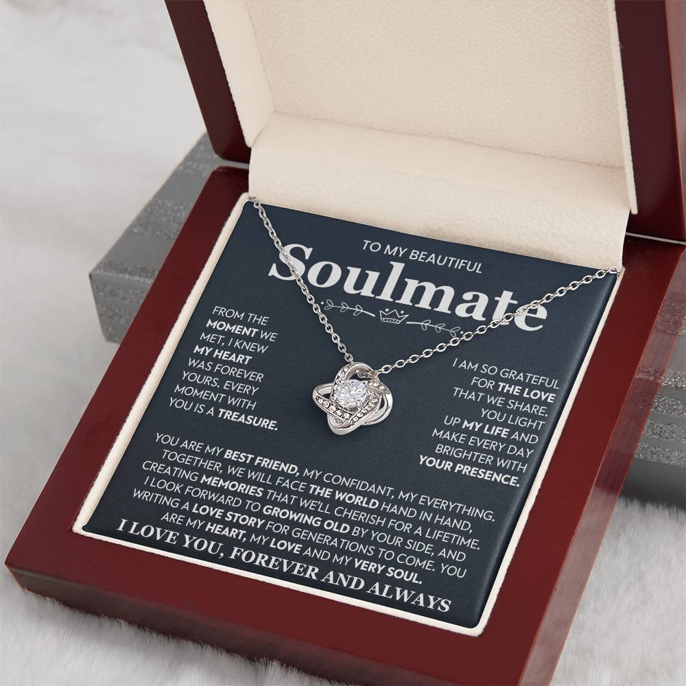 To My Beautiful Soulmate Necklace for Women, Girlfriend- My Soulmate Love Knot Necklace Gifts for Her Anniversary Future Wife You Are My Best Friend Girl Friend Necklace with Card & Box