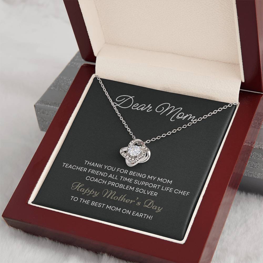 Dear Mom Thank You For Being My Mom | Love Knot Necklace From Daughter With Message Card Mother's Day Necklace Gift for Mom, Mother Necklace, Mom Birthday Present From Daughter