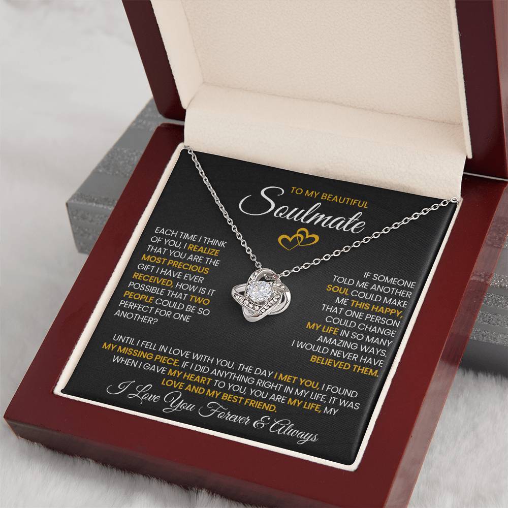 To My Beautiful Soulmate Necklace for Women, Girlfriend- My Soulmate Love Knot Necklace Gifts for Her Anniversary Future Wife Pefect for One Another Girl Friend Necklace with Card & Box