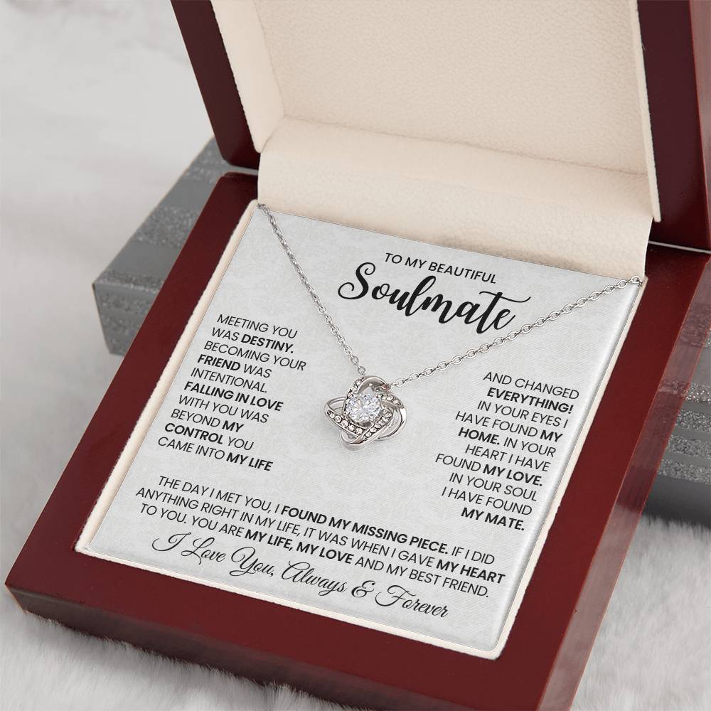 To My Beautiful Soulmate Necklace for Women, Girlfriend- My Soulmate Love Knot Necklace Gifts for Her Anniversary Future Wife Found My Love Girl Friend Necklace with Card & Box
