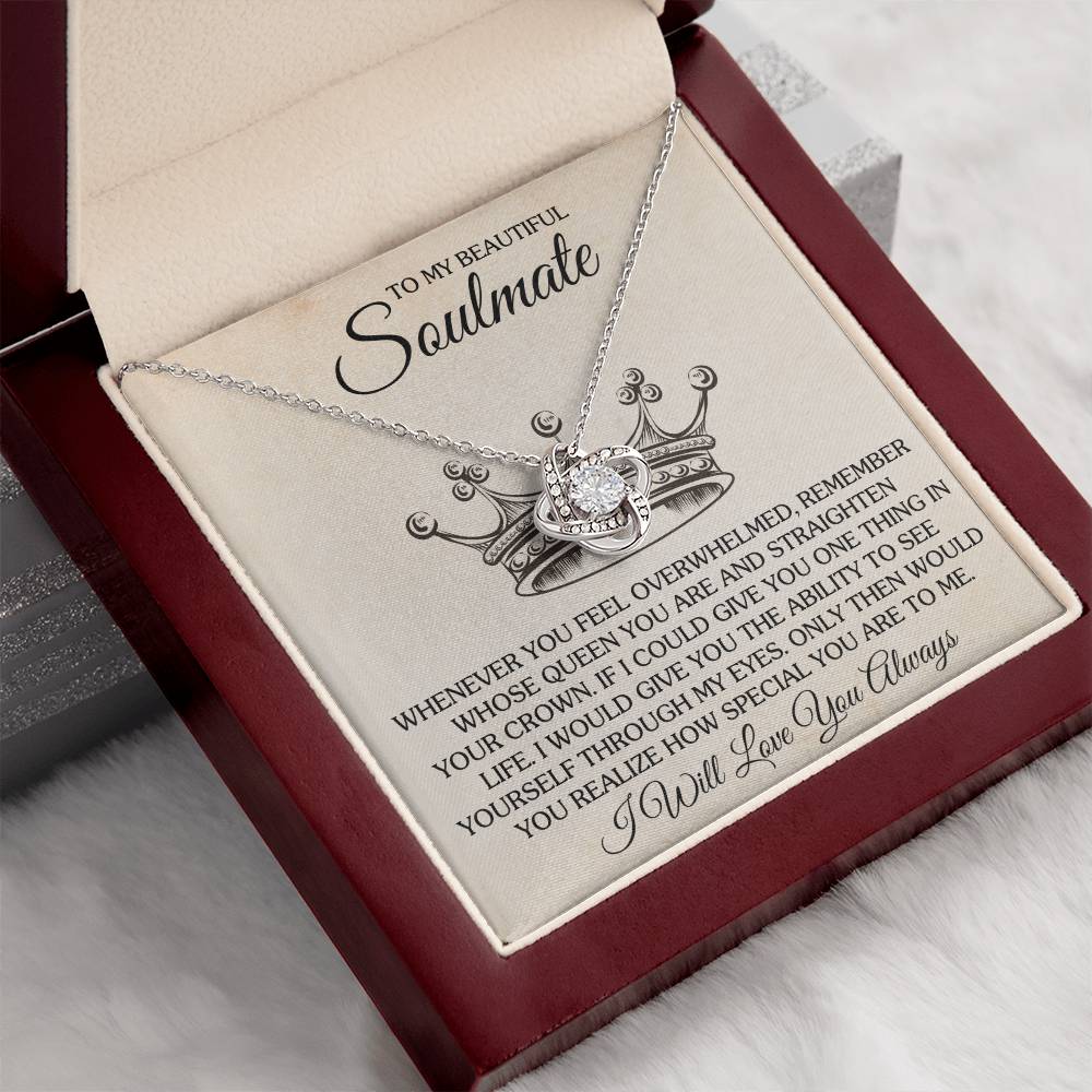 To My Beautiful Soulmate Necklace for Women, Girlfriend- My Soulmate Love Knot Necklace Gifts for Her Anniversary Future Wife Special You Are to Me Girl Friend Necklace with Card & Box