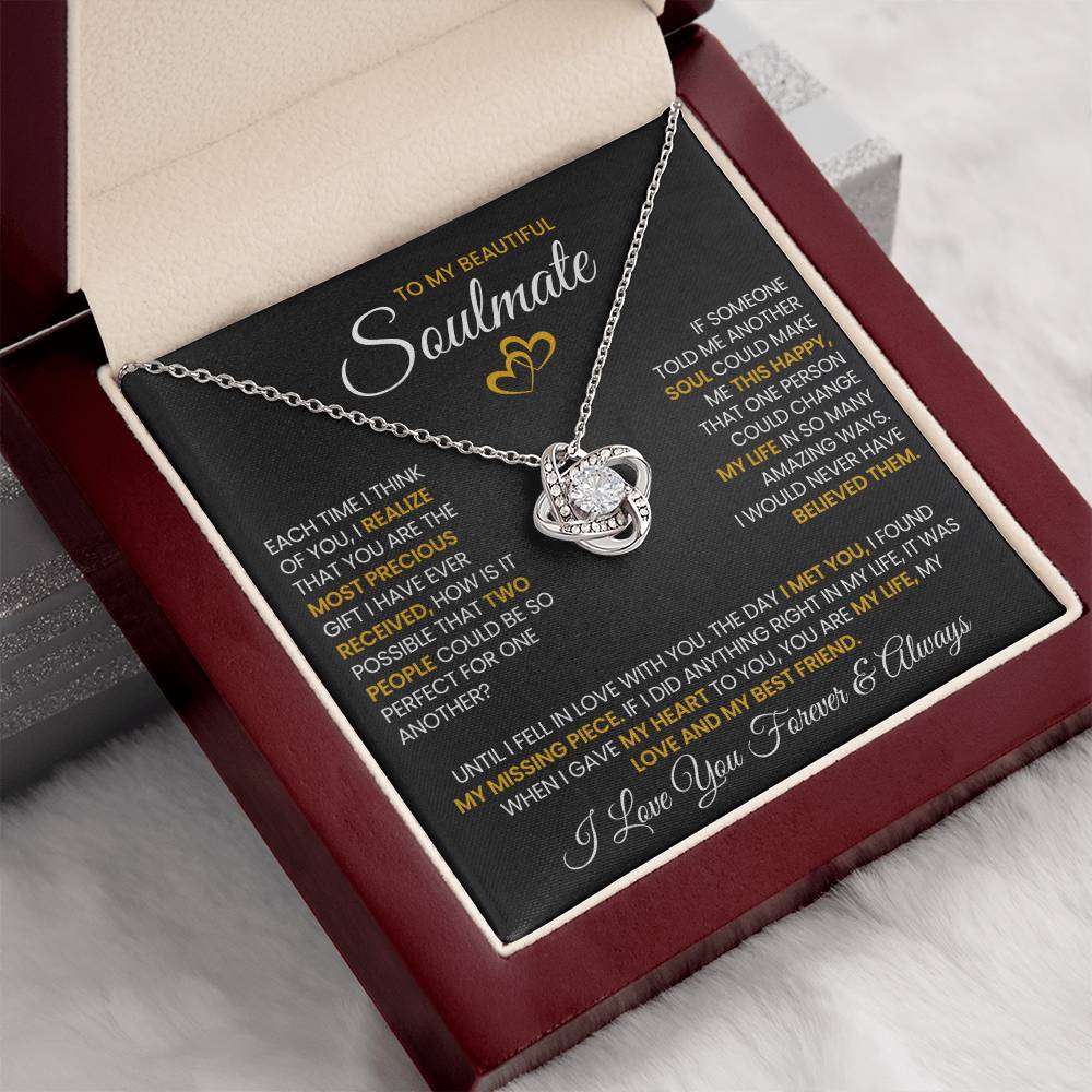 To My Beautiful Soulmate Necklace for Women, Girlfriend- My Soulmate Love Knot Necklace Gifts for Her Anniversary Future Wife Pefect for One Another Girl Friend Necklace with Card & Box