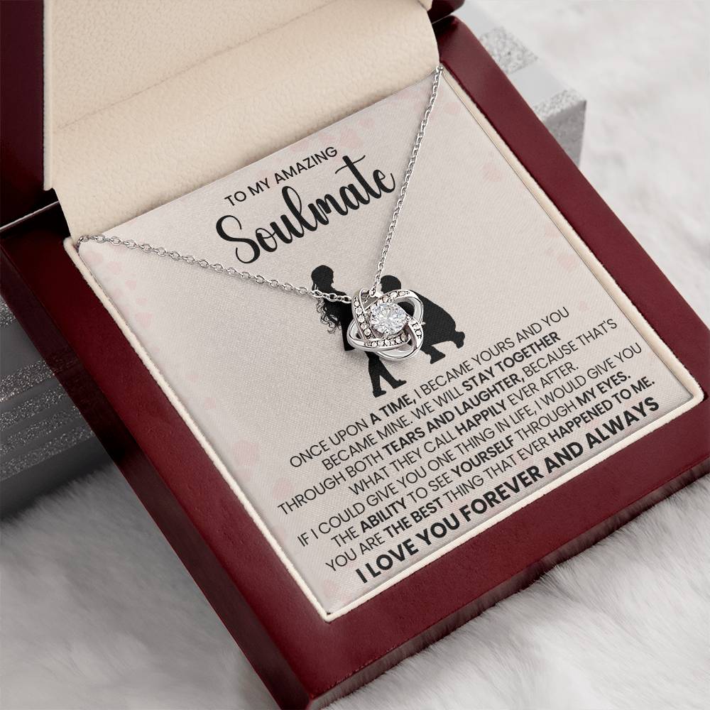 o My Beautiful Soulmate Necklace for Women, Girlfriend- My Soulmate Love Knot Necklace Gifts for Her Anniversary Future Wife You are The Best Happened to Me Girl Friend Necklace with Card & Box