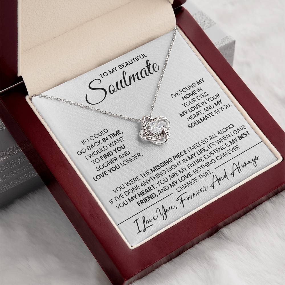 To My Beautiful Soulmate Necklace for Women, Girlfriend- My Soulmate Love Knot Necklace Gifts for Her Anniversary Future Wife Girl Friend My Love In Your Heart Necklace with Card & Box