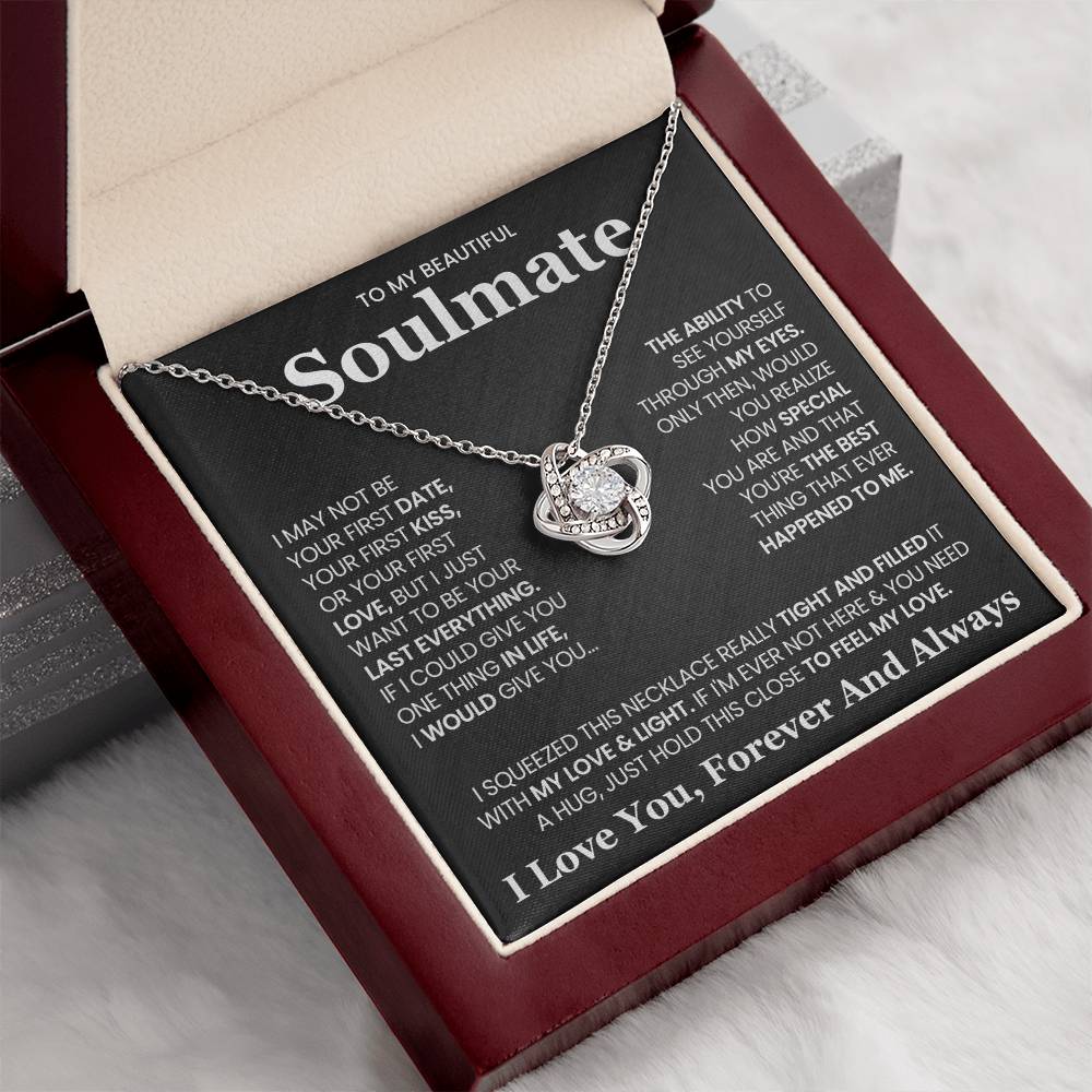 To My Beautiful Soulmate Necklace for Wife Women, Girlfriend Feel My Love - My Soulmate Love Knot Necklace Gifts for Her Anniversary Future Wife Girl Friend Necklace with Card & Box