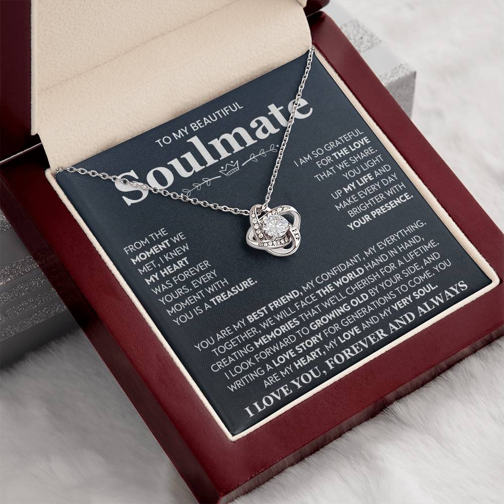 To My Beautiful Soulmate Necklace for Women, Girlfriend- My Soulmate Love Knot Necklace Gifts for Her Anniversary Future Wife You Are My Best Friend Girl Friend Necklace with Card & Box