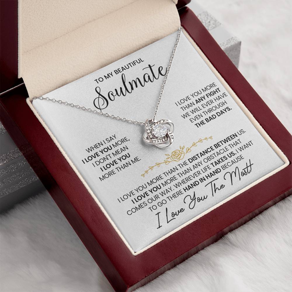 To My Beautiful Soulmate Necklace for Women, Girlfriend- My Soulmate Love Knot Necklace Gifts for Her Anniversary Future Wife Distance Between Us Girl Friend Necklace with Card & Box