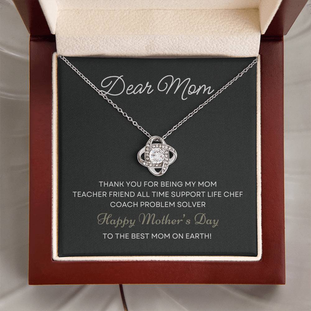 Dear Mom Thank You For Being My Mom | Love Knot Necklace From Daughter With Message Card Mother's Day Necklace Gift for Mom, Mother Necklace, Mom Birthday Present From Daughter