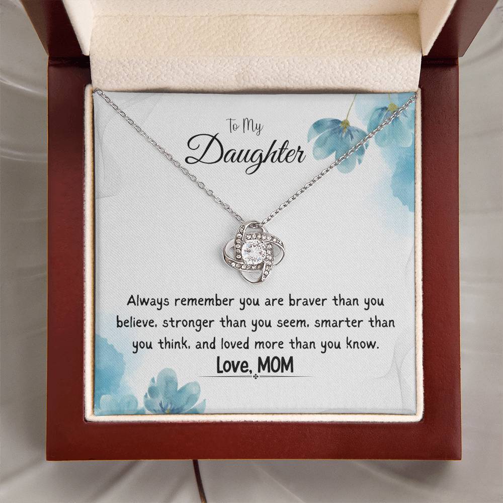 To My Daughter Love Knot Necklace Gift From Mom, With Message Card - B