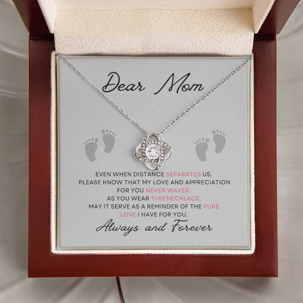 Dear Mom Pure Love You Card Gift Love Knot Necklace From Daughter With Message Card Mother's Day Necklace Gift for Mom, Mother Necklace, Mom Birthday Present From Daughter