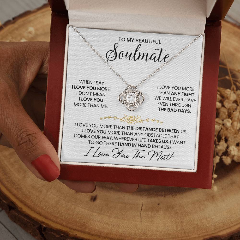 To My Beautiful Soulmate Necklace for Women, Girlfriend- My Soulmate Love Knot Necklace Gifts for Her Anniversary Future Wife Distance Between Us Girl Friend Necklace with Card & Box