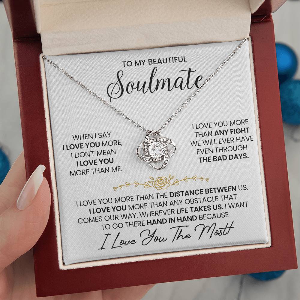 To My Beautiful Soulmate Necklace for Women, Girlfriend- My Soulmate Love Knot Necklace Gifts for Her Anniversary Future Wife Distance Between Us Girl Friend Necklace with Card & Box