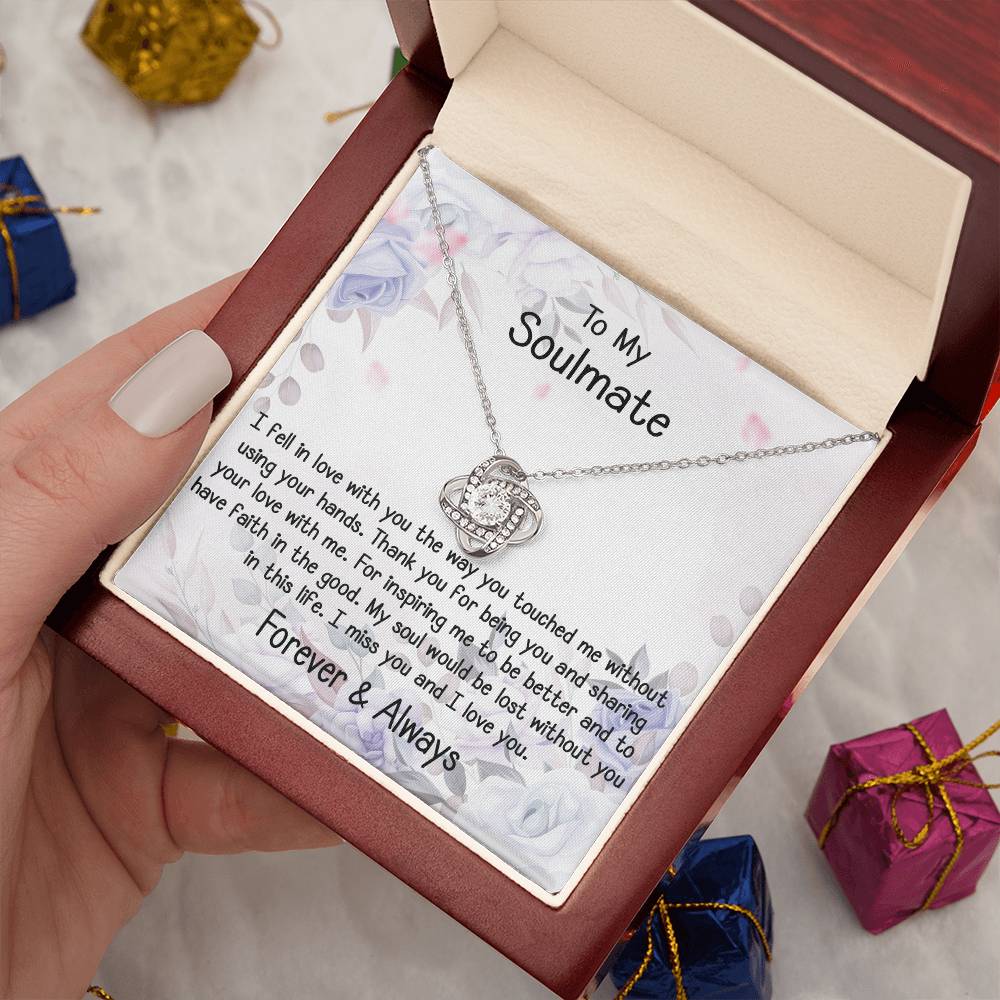 To My Soulmate Gift Love Knot Silver Necklace With Beautiful Message C