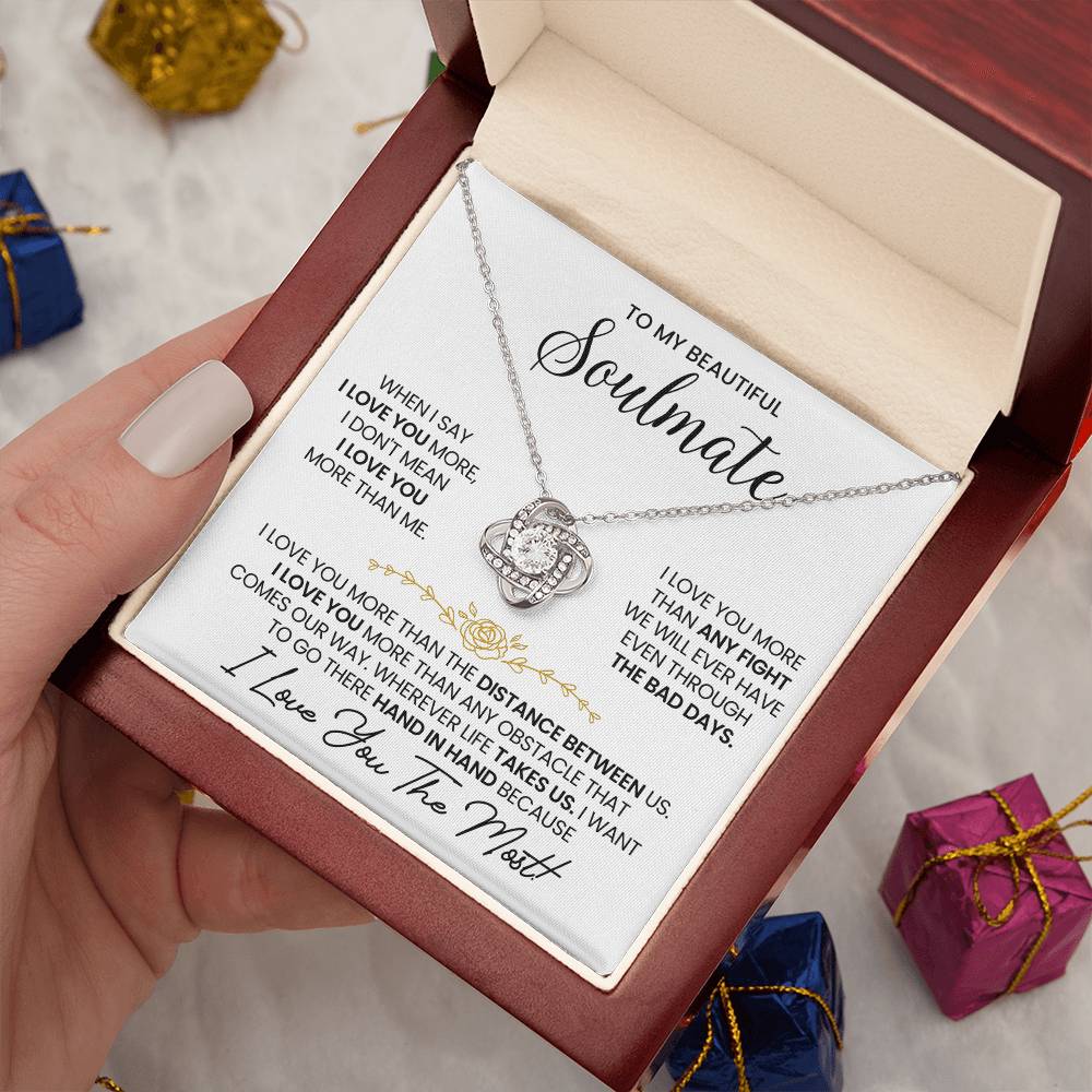 To My Beautiful Soulmate Necklace for Women, Girlfriend- My Soulmate Love Knot Necklace Gifts for Her Anniversary Future Wife Distance Between Us Girl Friend Necklace with Card & Box