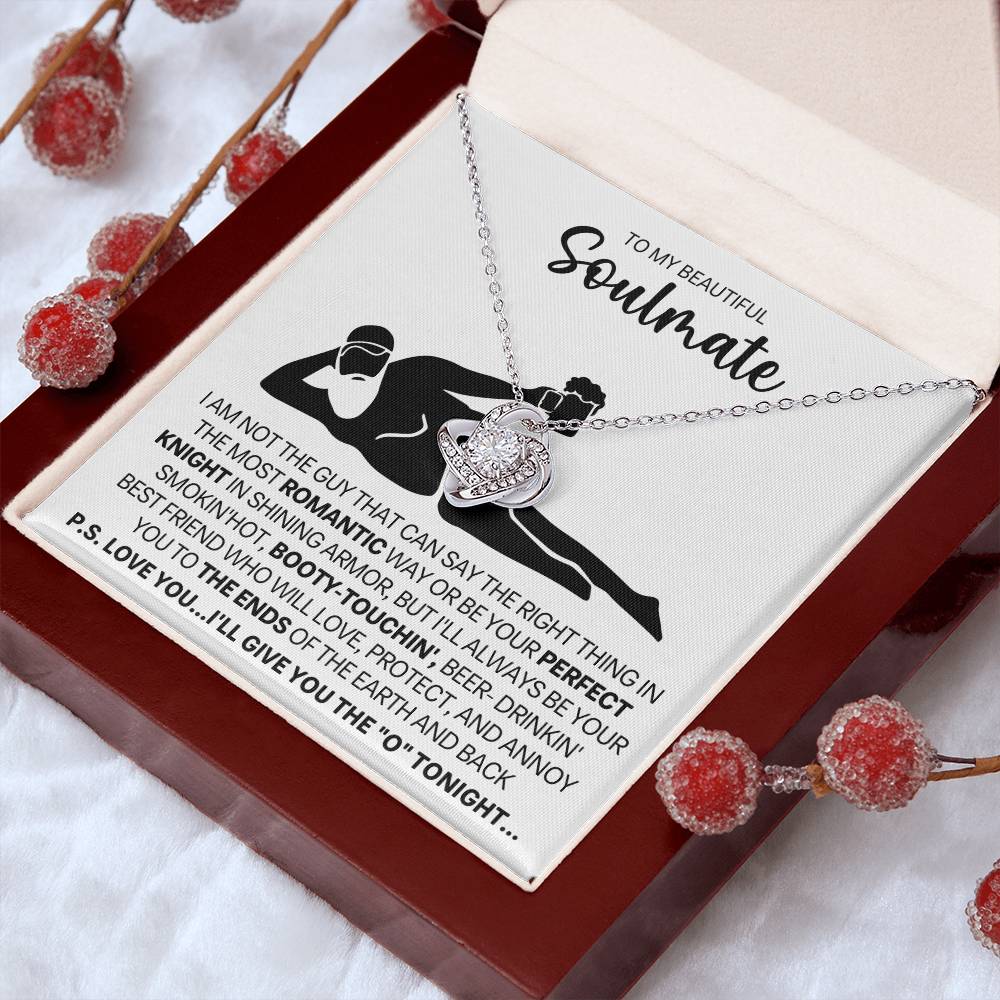 To My Beautiful Soulmate Necklace for Women, Girlfriend - My Soulmate Love Knot Necklace Gifts for Her Anniversary Future Wife Gift From Beer Lover Boyfriend to Girl Friend Necklace with Card & Box