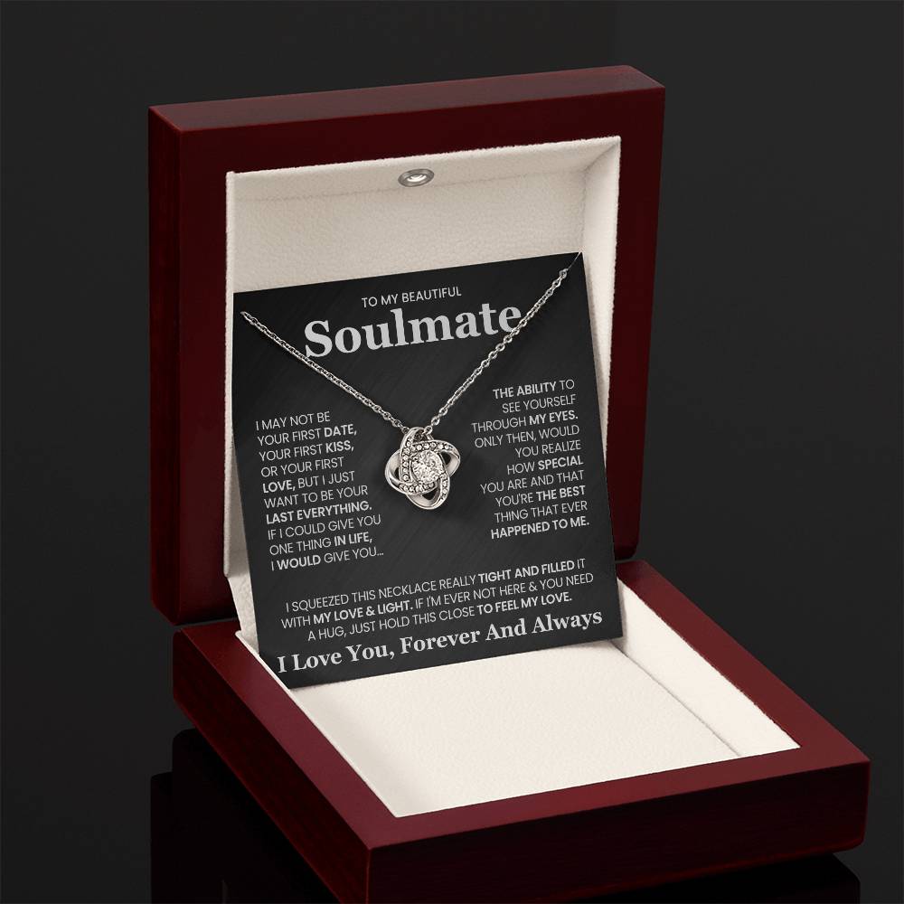 To My Beautiful Soulmate Necklace for Wife Women, Girlfriend Feel My Love - My Soulmate Love Knot Necklace Gifts for Her Anniversary Future Wife Girl Friend Necklace with Card & Box