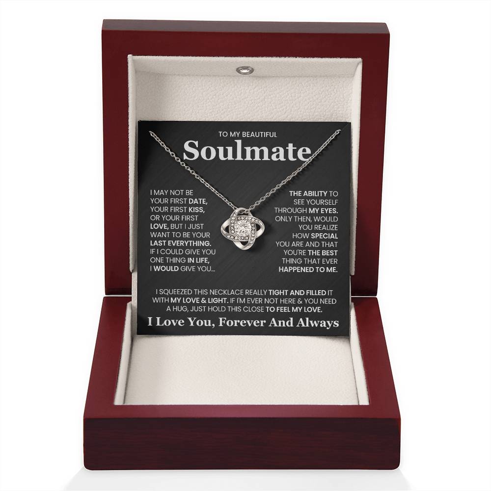 To My Beautiful Soulmate Necklace for Wife Women, Girlfriend Feel My Love - My Soulmate Love Knot Necklace Gifts for Her Anniversary Future Wife Girl Friend Necklace with Card & Box