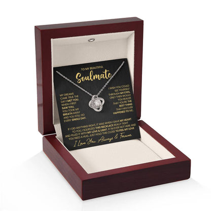To My Beautiful Soulmate Necklace for Women, Girlfriend- My Soulmate Love Knot Necklace Gifts for Her Anniversary Future Wife I Met You Girl Friend Necklace with Card & Box