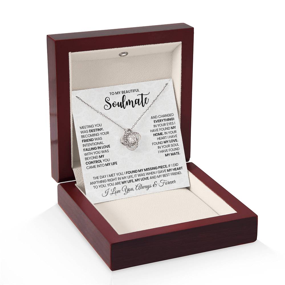 To My Beautiful Soulmate Necklace for Women, Girlfriend- My Soulmate Love Knot Necklace Gifts for Her Anniversary Future Wife Found My Love Girl Friend Necklace with Card & Box