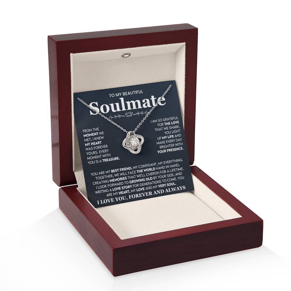 To My Beautiful Soulmate Necklace for Women, Girlfriend- My Soulmate Love Knot Necklace Gifts for Her Anniversary Future Wife You Are My Best Friend Girl Friend Necklace with Card & Box