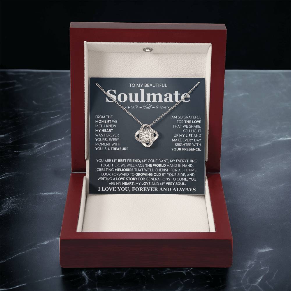 To My Beautiful Soulmate Necklace for Women, Girlfriend- My Soulmate Love Knot Necklace Gifts for Her Anniversary Future Wife You Are My Best Friend Girl Friend Necklace with Card & Box