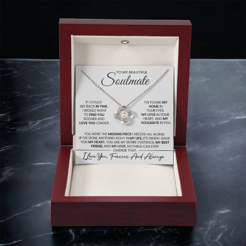 To My Beautiful Soulmate Necklace for Women, Girlfriend- My Soulmate Love Knot Necklace Gifts for Her Anniversary Future Wife Girl Friend My Love In Your Heart Necklace with Card & Box