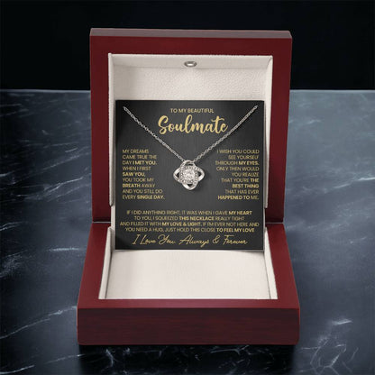 To My Beautiful Soulmate Necklace for Women, Girlfriend- My Soulmate Love Knot Necklace Gifts for Her Anniversary Future Wife I Met You Girl Friend Necklace with Card & Box