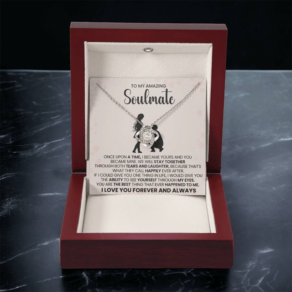 o My Beautiful Soulmate Necklace for Women, Girlfriend- My Soulmate Love Knot Necklace Gifts for Her Anniversary Future Wife You are The Best Happened to Me Girl Friend Necklace with Card & Box