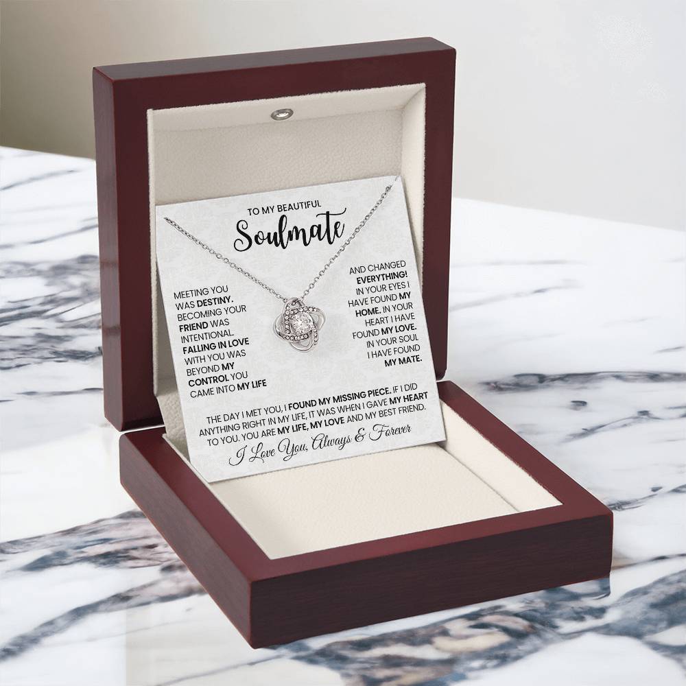 To My Beautiful Soulmate Necklace for Women, Girlfriend- My Soulmate Love Knot Necklace Gifts for Her Anniversary Future Wife Found My Love Girl Friend Necklace with Card & Box