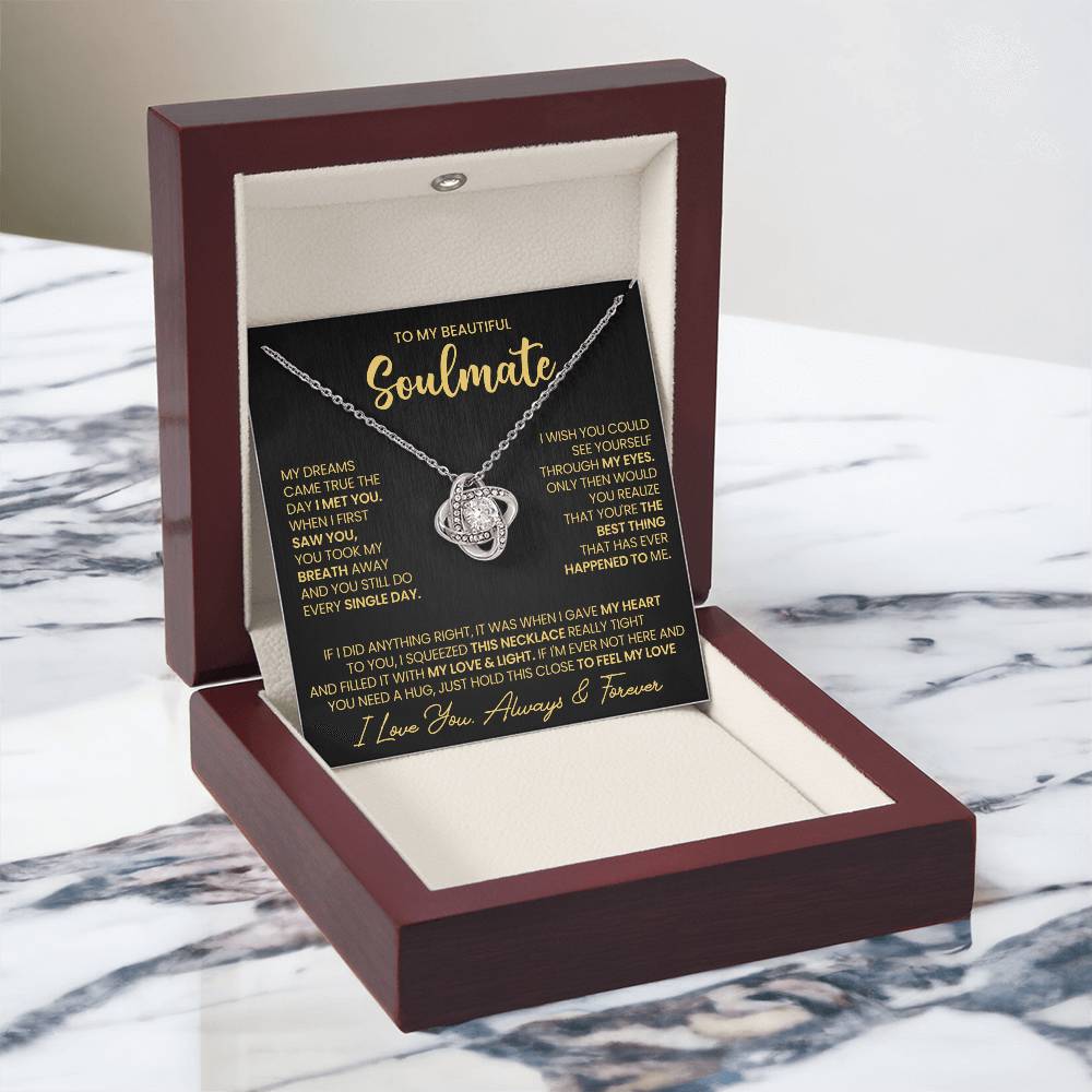 To My Beautiful Soulmate Necklace for Women, Girlfriend- My Soulmate Love Knot Necklace Gifts for Her Anniversary Future Wife I Met You Girl Friend Necklace with Card & Box