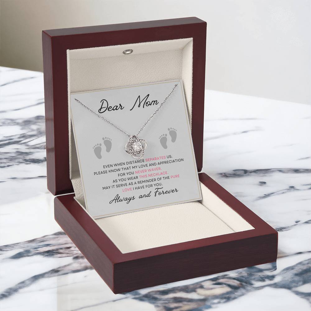 Dear Mom Pure Love You Card Gift Love Knot Necklace From Daughter With Message Card Mother's Day Necklace Gift for Mom, Mother Necklace, Mom Birthday Present From Daughter