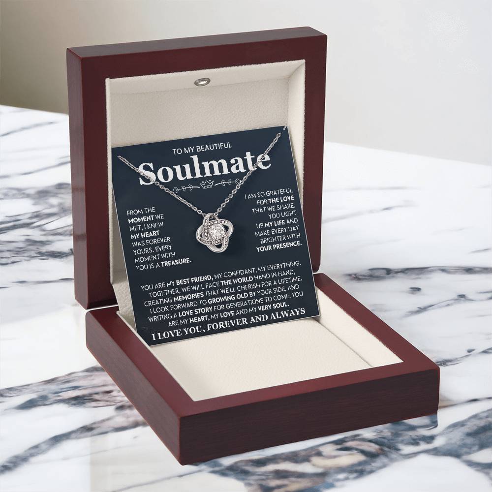 To My Beautiful Soulmate Necklace for Women, Girlfriend- My Soulmate Love Knot Necklace Gifts for Her Anniversary Future Wife You Are My Best Friend Girl Friend Necklace with Card & Box