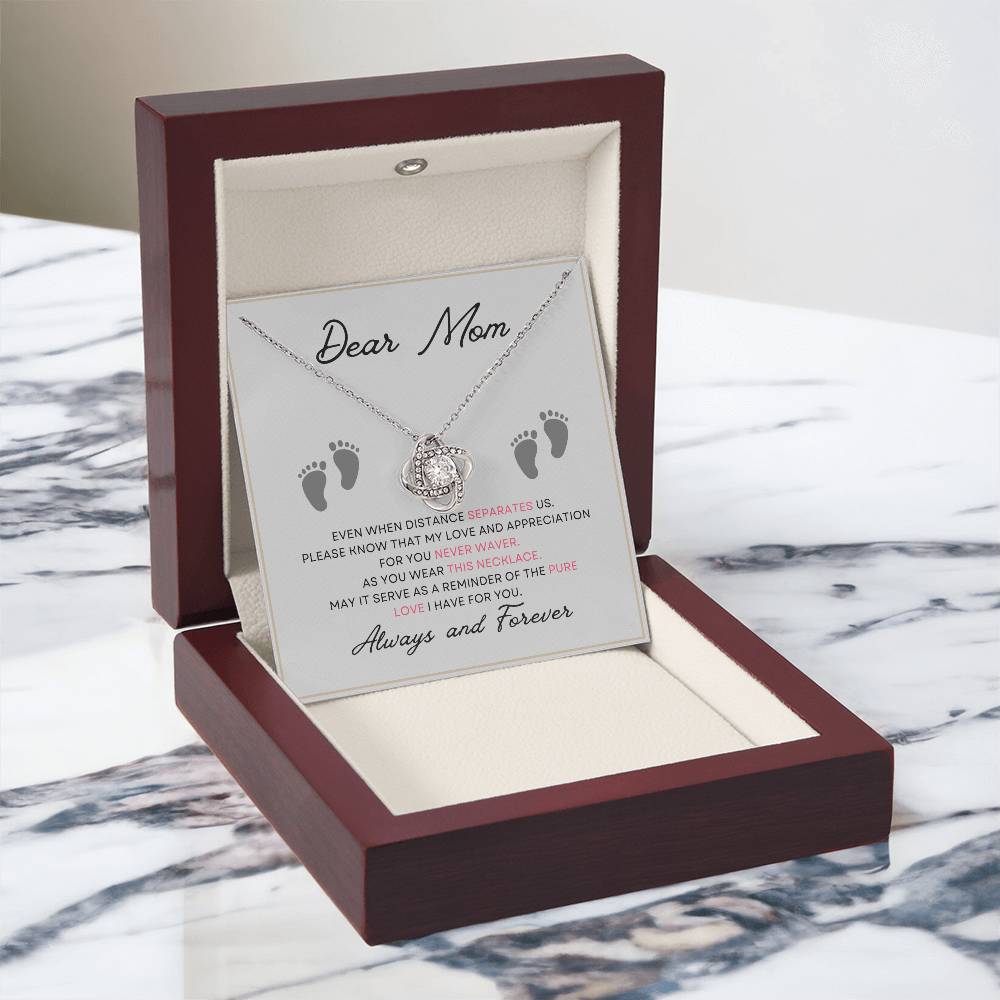 Dear Mom, Always and Forever Message Card Gift Love Knot Necklace From Daughter With Message Card Mother's Day Necklace Gift for Mom, Mother Necklace, Mom Birthday Present From Daughter