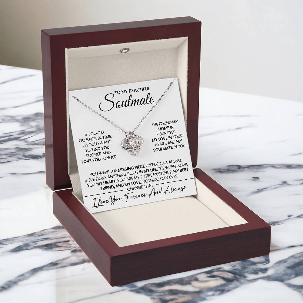 To My Beautiful Soulmate Necklace for Women, Girlfriend- My Soulmate Love Knot Necklace Gifts for Her Anniversary Future Wife Girl Friend My Love In Your Heart Necklace with Card & Box