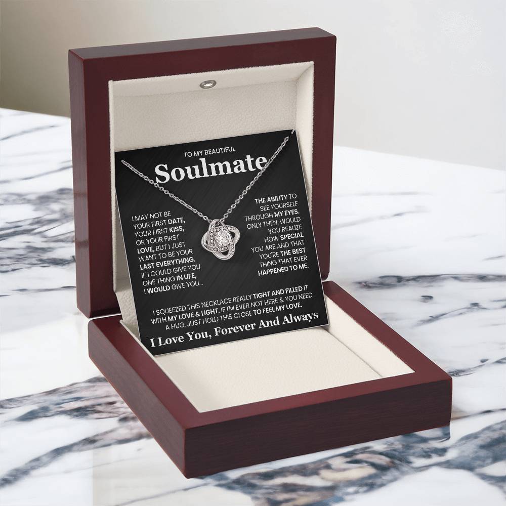 To My Beautiful Soulmate Necklace for Wife Women, Girlfriend Feel My Love - My Soulmate Love Knot Necklace Gifts for Her Anniversary Future Wife Girl Friend Necklace with Card & Box